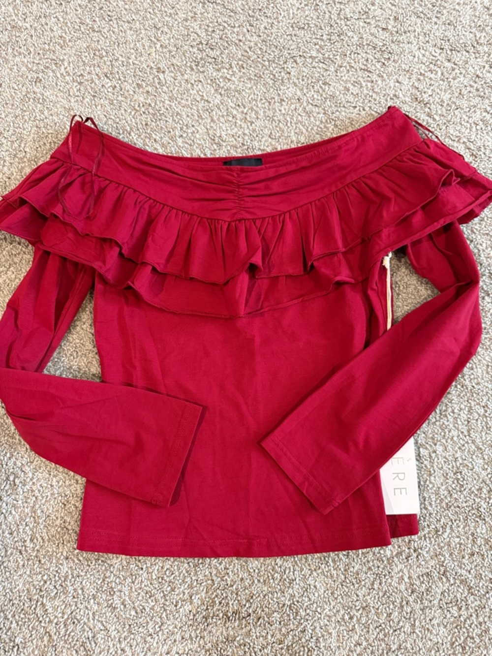 Lumiere Off-Shoulder Ruffle Top in Wine Red